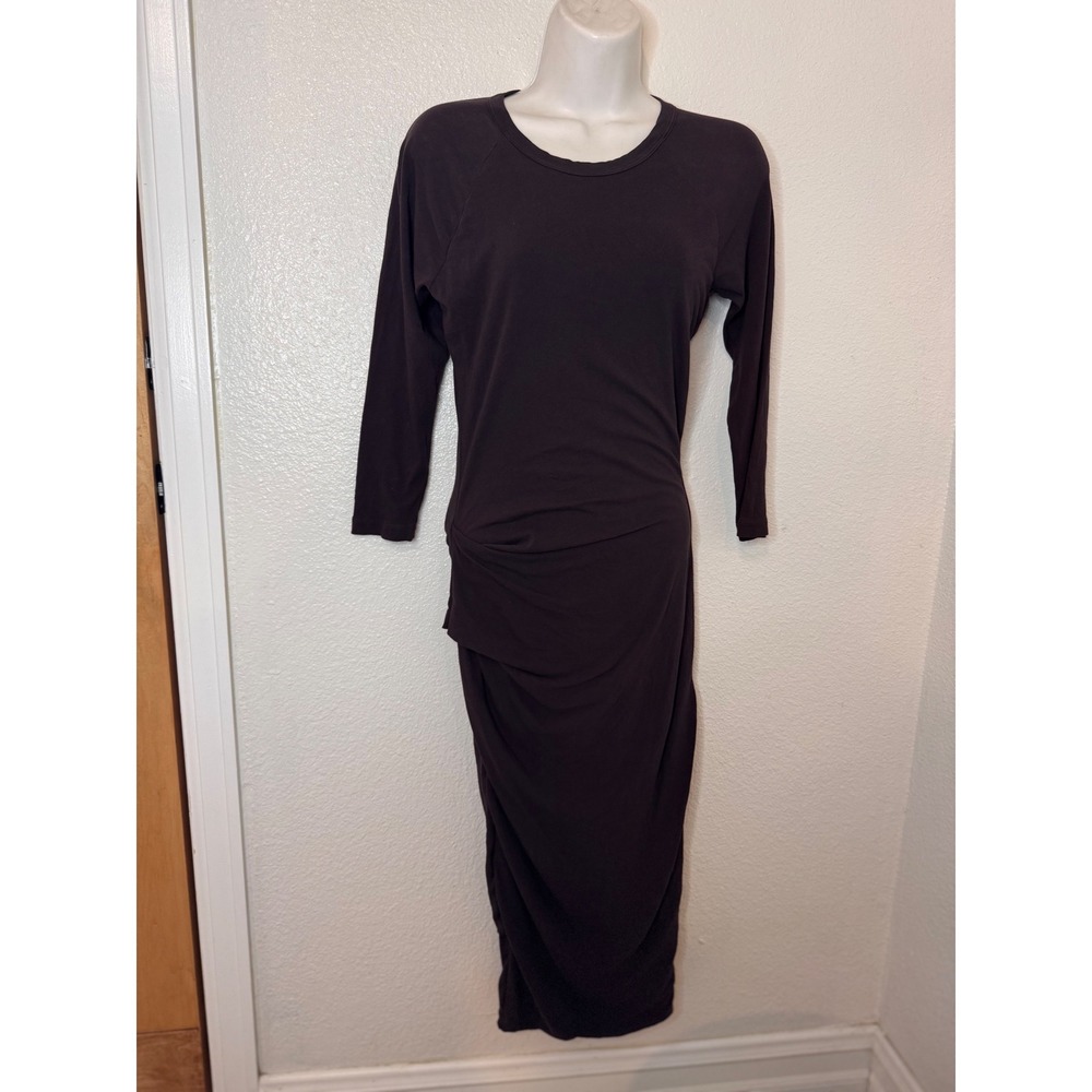 James Perse Standard Ruched Midi Dress Brown Size 1 S Long Sleeve Quiet Luxury